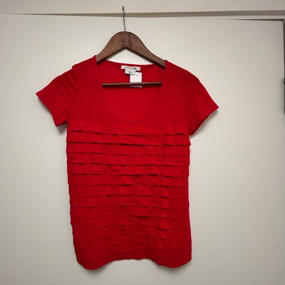 Lacoste 14” PTP Ruffled Red Layered Top, Size Small, Red.